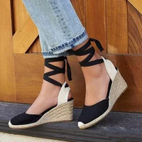 good womens wedges female casual hemp canvas pumps shoes espadrille sandals summer 2021 ankle cross strap gladiator sandals