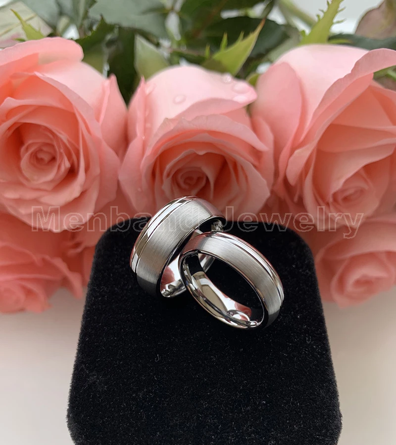 Мужское и женское кольцо из карбида вольфрама с матовой полированной отделкой 6