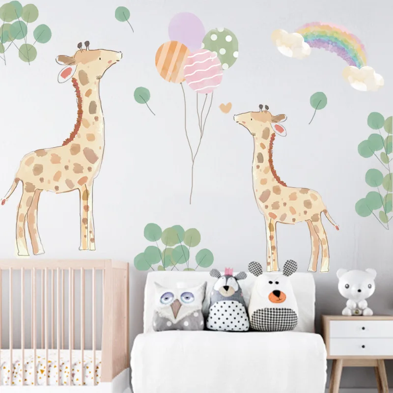 

Cartoon Giraffe Wall Stickers for Kids Bedroom Decals for Furniture Creative Mural Living Room Sofa Backdrop Wall Decoration