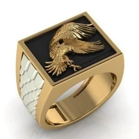 punkboy creative mens engraved gold plated eagle wings texture square metal ring for party jewelry accessories size 6 13