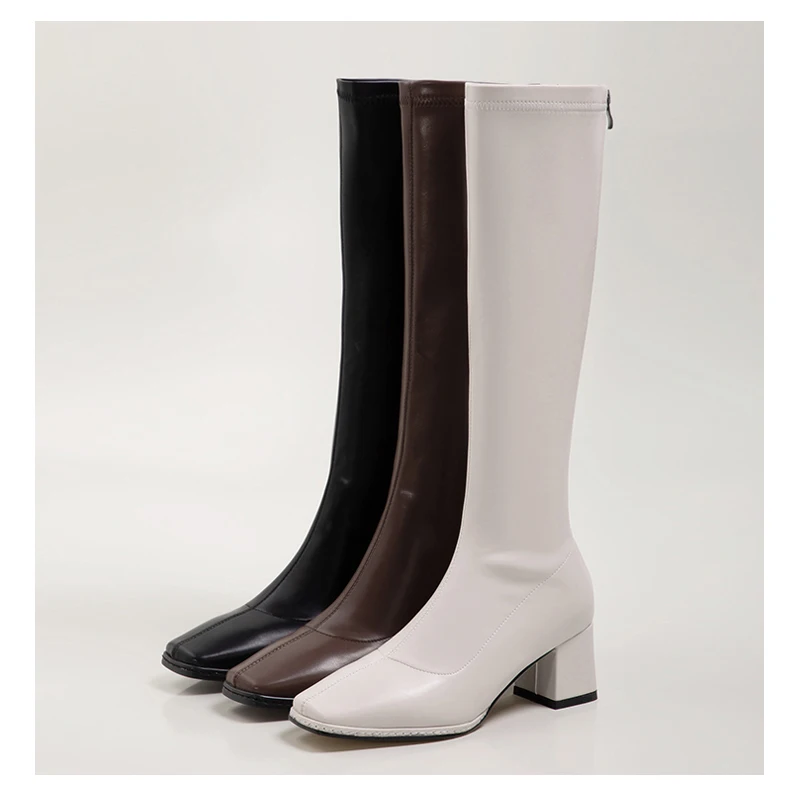 

Simple Casual High Tube Knee-length Boots Pointed Toe Microfiber Thick Heel Ladies aAutumn and Winter Knight Boots
