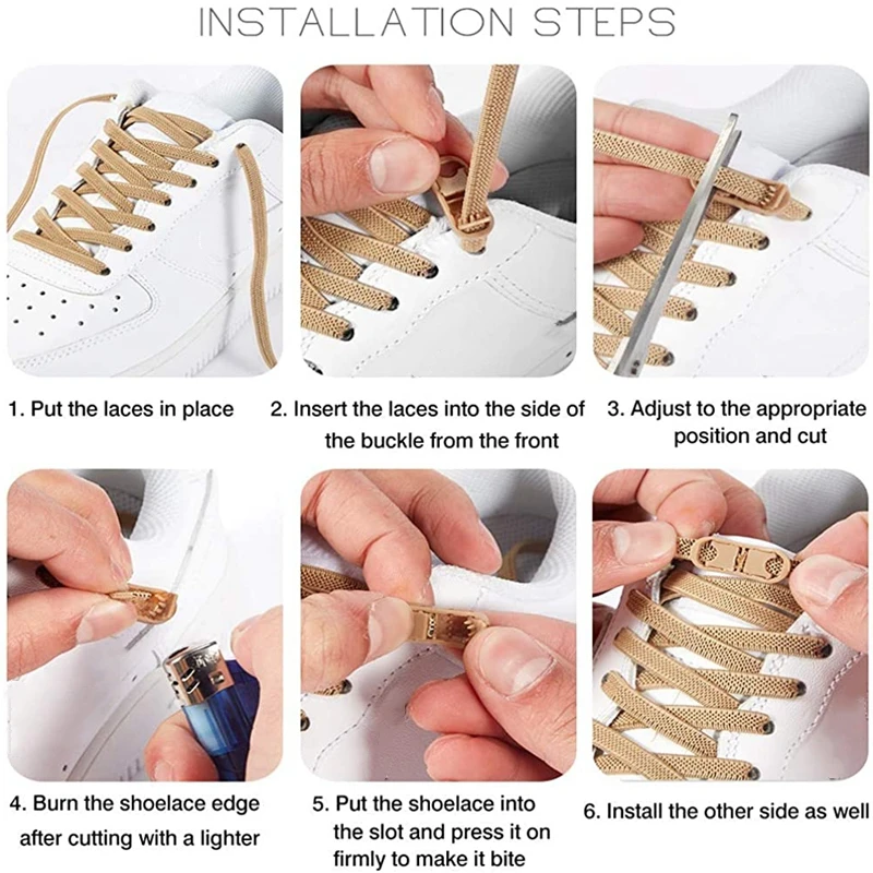 

1Pair Flats No tie Shoelaces Quick wear in 1 second Sneakers Lazy Laces Buckle Elastic Shoe Laces Kids Adult Sneakers Shoelace