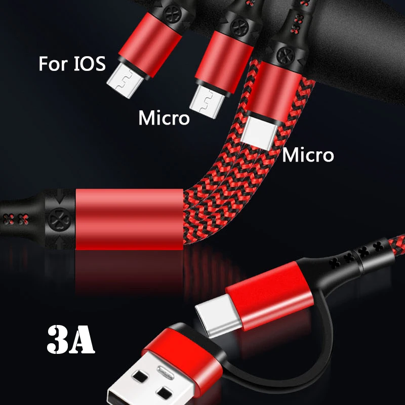 1.2M Black/Red PD Data Cable 3A Fast Charging Cable USB C for Charging Samsung Xiaomi HUAWEI Smartphone