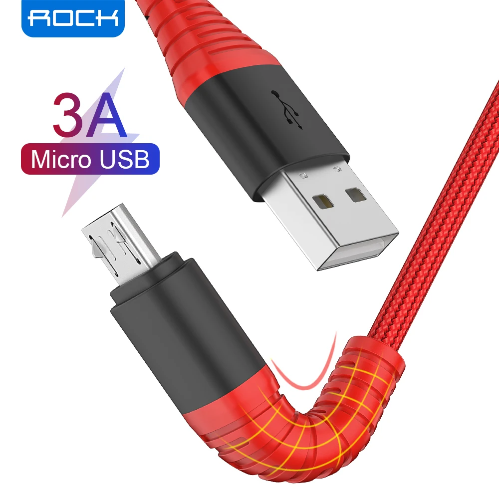 ROCK высокопрочный кабель Micro USB для Samsung S6 S5 Xiaomi Redmi Note 4X нейлоновый синхронизации