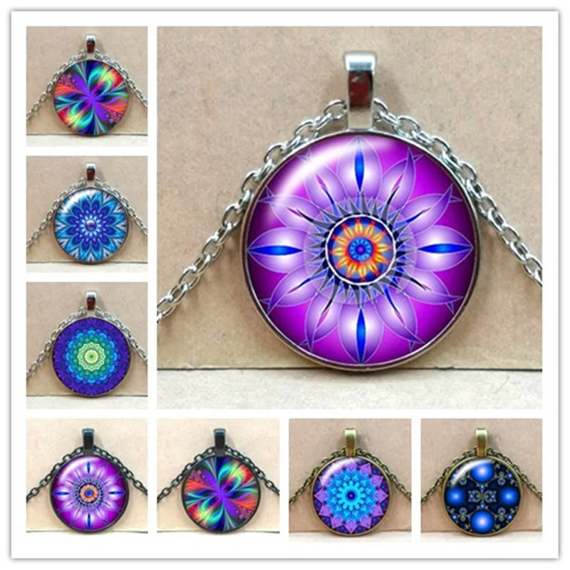 Модный шарм калейдоскоп буддийская Йога Мандала время стекло ожерелье круглый