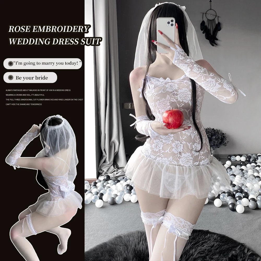 

Sexy White Wedding Dress Cosplay Lingerie Costumes Hot Bridesmaid Lace Rose Type Lesbian Temptation Porn Uniform Shop For Women