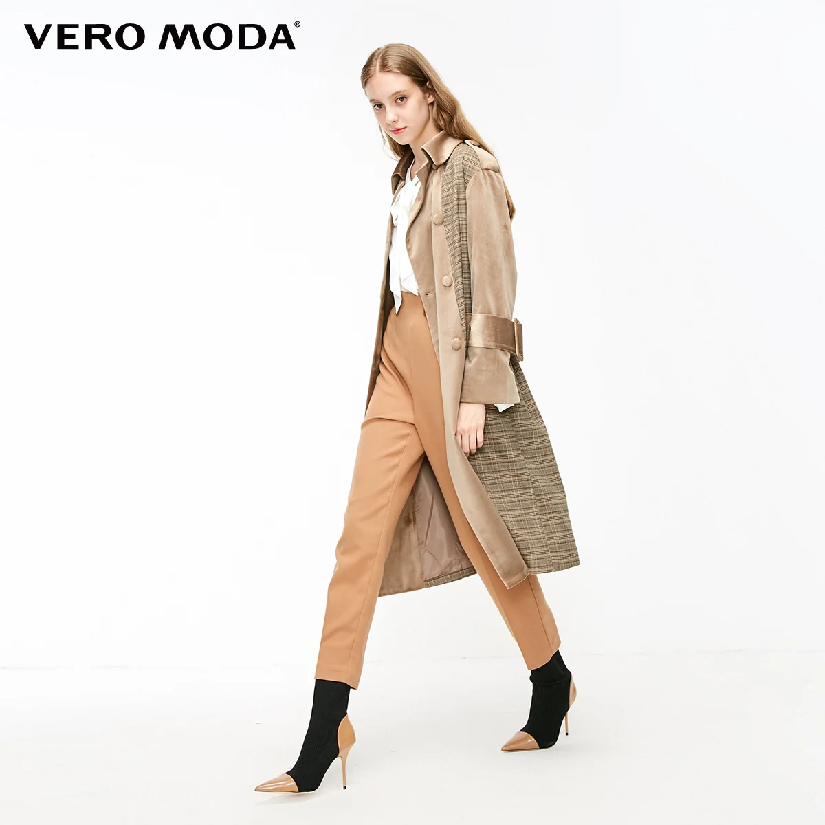 Vero Moda бархатный двубортный плащ в клетку кофта куртка женская| 318409507|Женские