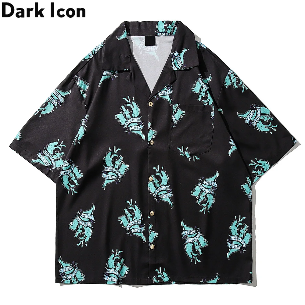 

Темный значок объемной печатью «Проспект антикварной вещи Поло рубашка для мужчин и женщин, летняя обувь на тонком Материал гавайская руба...