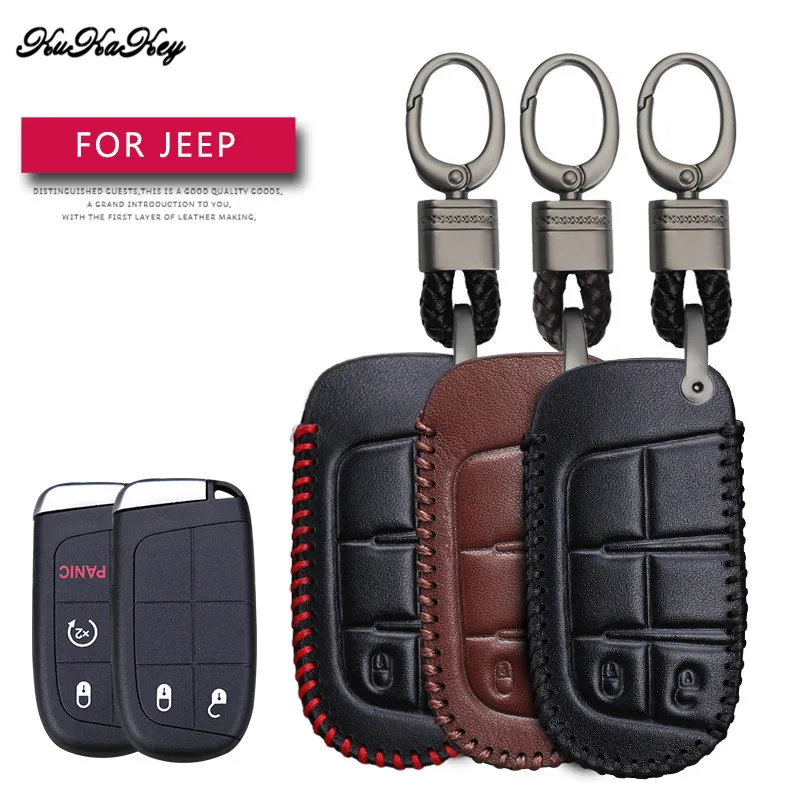Кожаный чехол для автомобильного ключа защитный Jeep Wrangler Patriot Grand Cherokee Compass Liberty