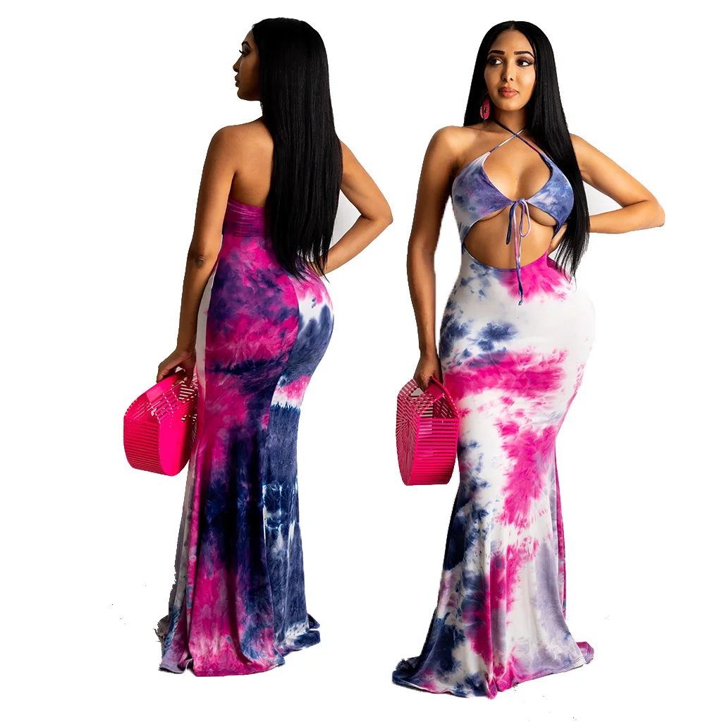 

Платье-макси с принтом, завышенной талией и открытой спиной