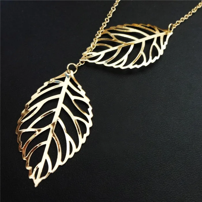 Ажурное Золотое потрясающее ожерелье знаменитости с вертикальными листьями