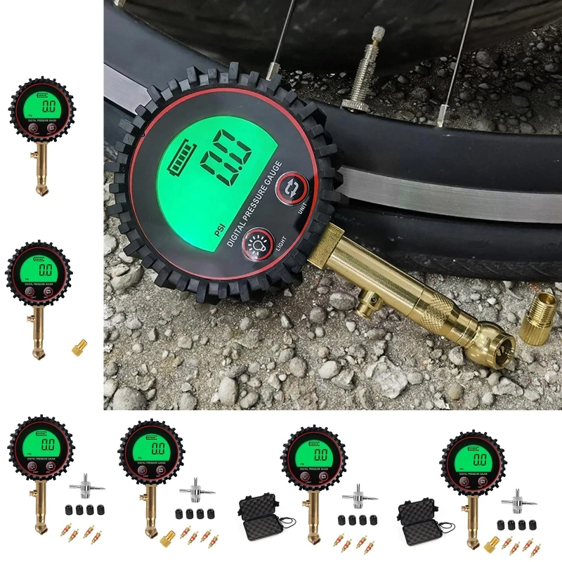 

Digital Tire Pressure Gauge Psi Bar Kpa Kgf/cm² Flexible Hose Angled Chuck