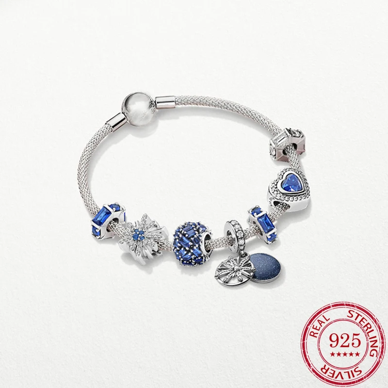 

925 Sterling Silver Blue Snowflake Charm Bracelet Fit Pandora Charms Bracelet Chain Suitable for Pandora Women Jewelry Gift