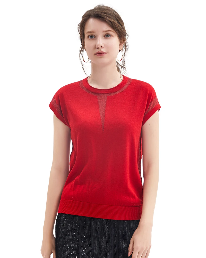 

Zhili Women's Crewneck Ribbed Hem Sleeveless Knit Tee T-Shirt