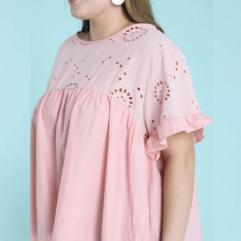 WHZHM розовая фотосессия 3XL 4XL женские футболки с оборками элегантные вырезами и