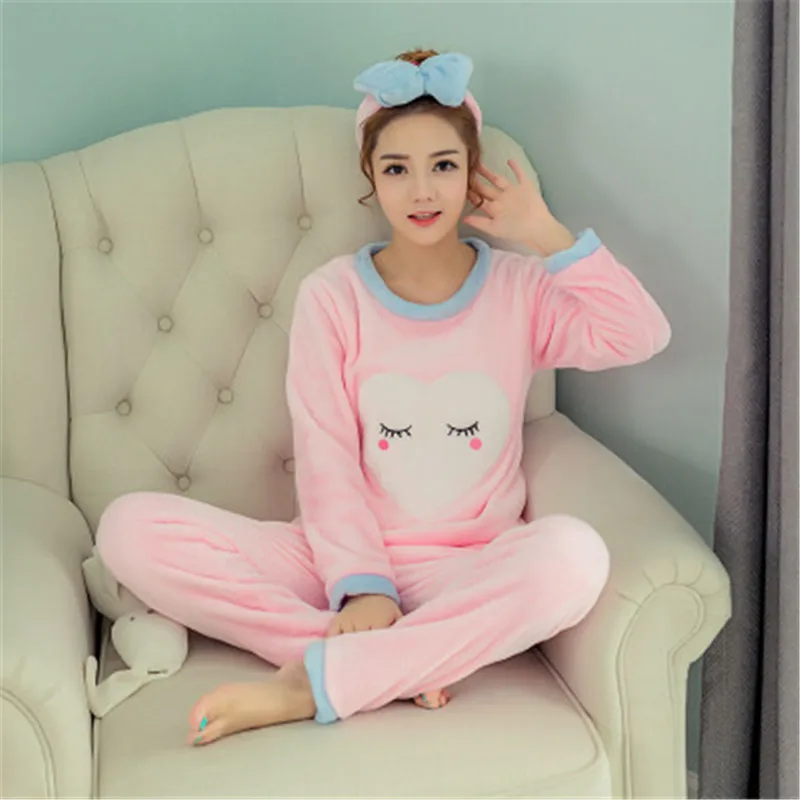 2021 New Women Pajama Sets Autumn Winter Pajamas Flannel Cartoon Thick Warm Women Sleepwear Cute Animal Female Homewear