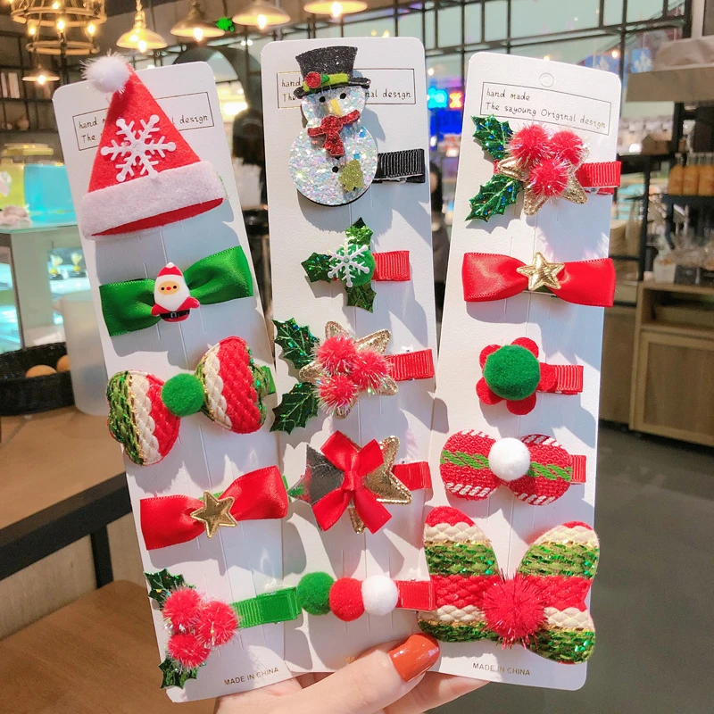 

5 шт./компл. заколки для волос для маленьких девочек милые заколки для волос Санта Клауса рождественские украшения для волос заколки для вол...