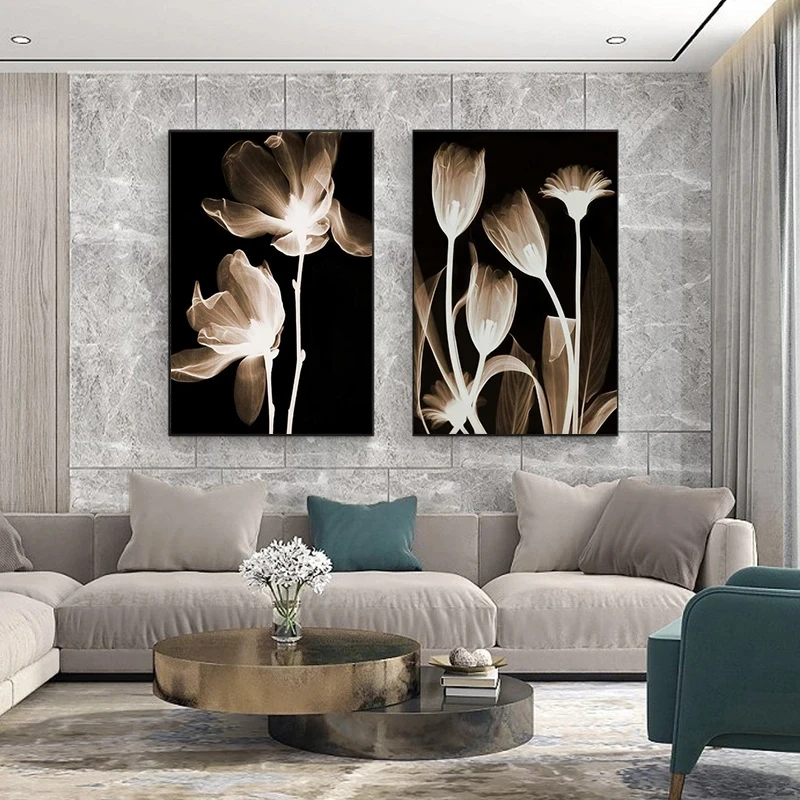 

Black Gold Plant Flower Wall Art Canvas Painting Modern Home Living Room Nordic Style Poster Printing Decorative Painting