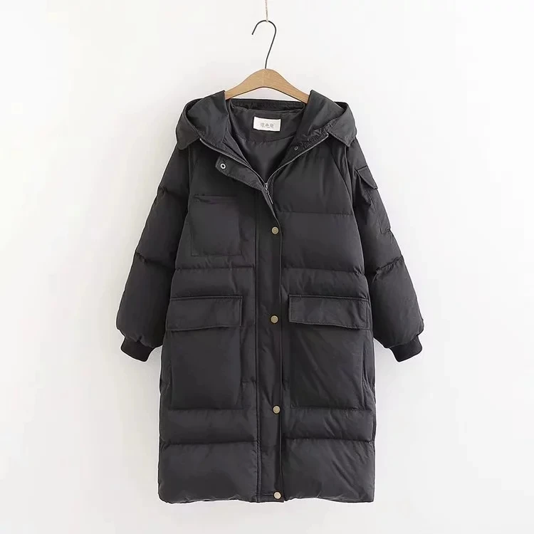 Черные женские зимние длинные парки с хлопковой подкладкой 2019 Модные Женские
