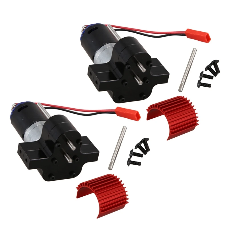 

2X 370 Brushed Motor+Alloy Heat Sink Gear Box Set with Steel Gears for WPL Henglong C14 4X4 6X6 Upgraded Parts,Black
