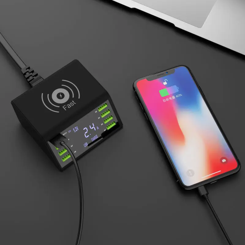 

Multi-port USB charger Mobile phone wireless charging base Desktop storage smart socket 8-port direct charge