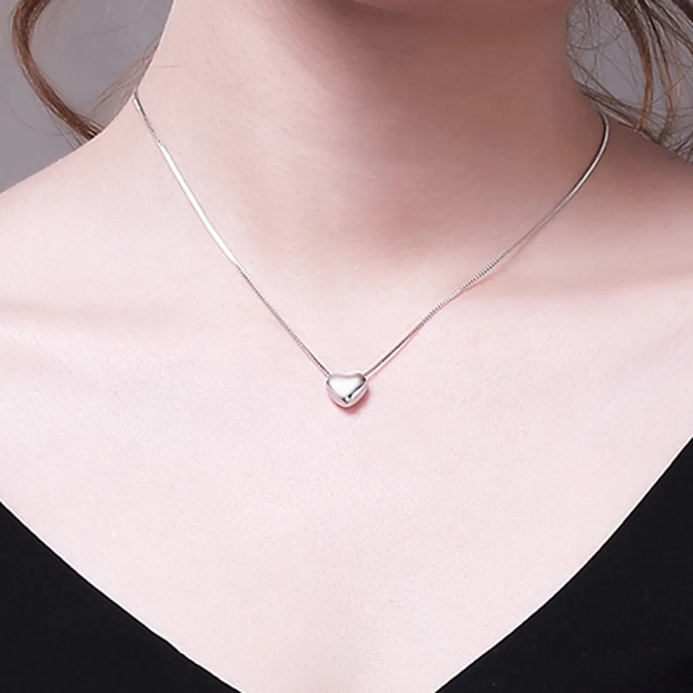 

Simple Exquisite Box Chain Heart Pendant Necklace s925 Sterling Silver Necklace