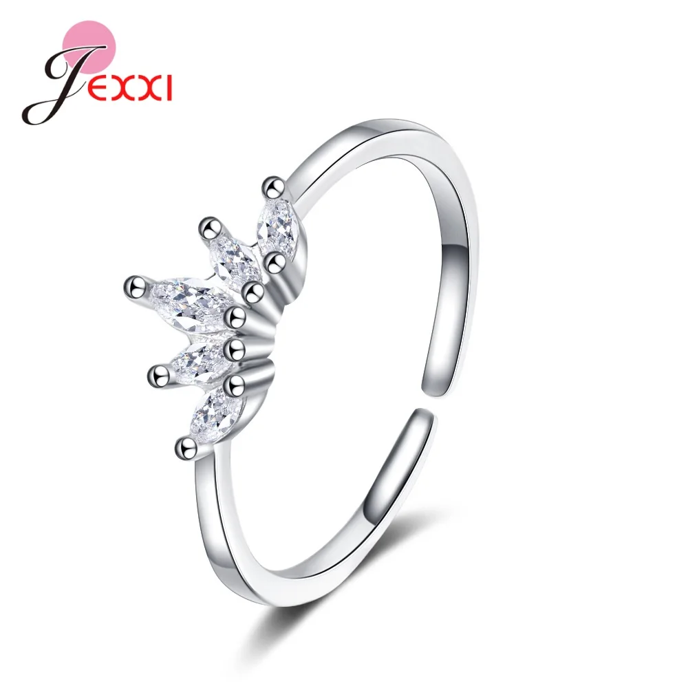 

New Arrival Original 100% 925 Sterling Silver Ring Enchanted Crown Open Rings Fashion Clear Shine CZ Rings Adjustable Size