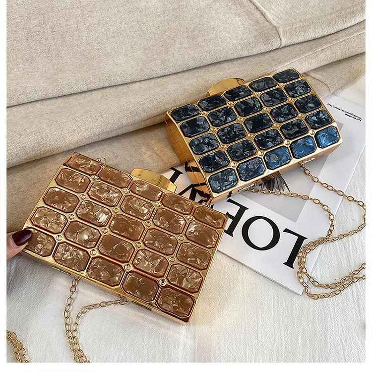 

2020 New summer Small Bag Acrylic handbag Marbling bag diagonal span chain bag for women's banquet