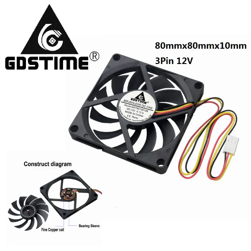 2 шт. кулер для ПК Gdstime 12 В 80x80x10 мм 8 см 3 14 дюйма контакта FG|fan 80mm|dc fancooling fan |