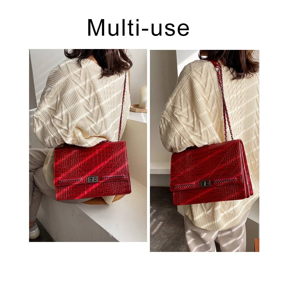 Fashion Crocodile Pattern Messenger Bags With Chain For Women Travel Outwear Quality Designer Pu Leather Female Shoulder |