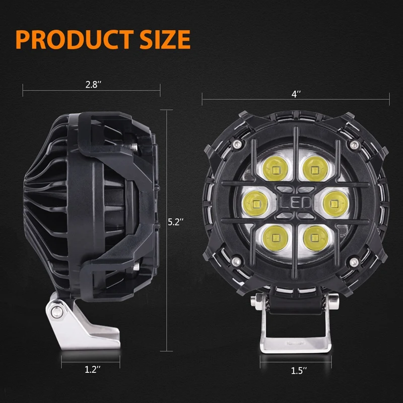 

2Pcs 48W LED Spot Pods Round Work Light Bar Spot Off Road Driving Fog Lamp Bright 4000LM Light for Truck Car ATV SUV ATV Jeep Bo