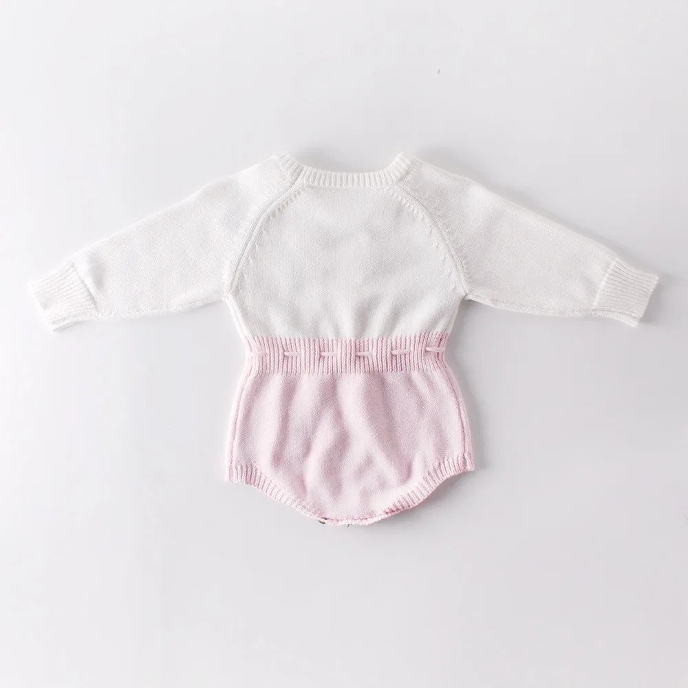 Осенний Вязаный комбинезон с цветочной вышивкой для маленьких девочек от 0 до 2