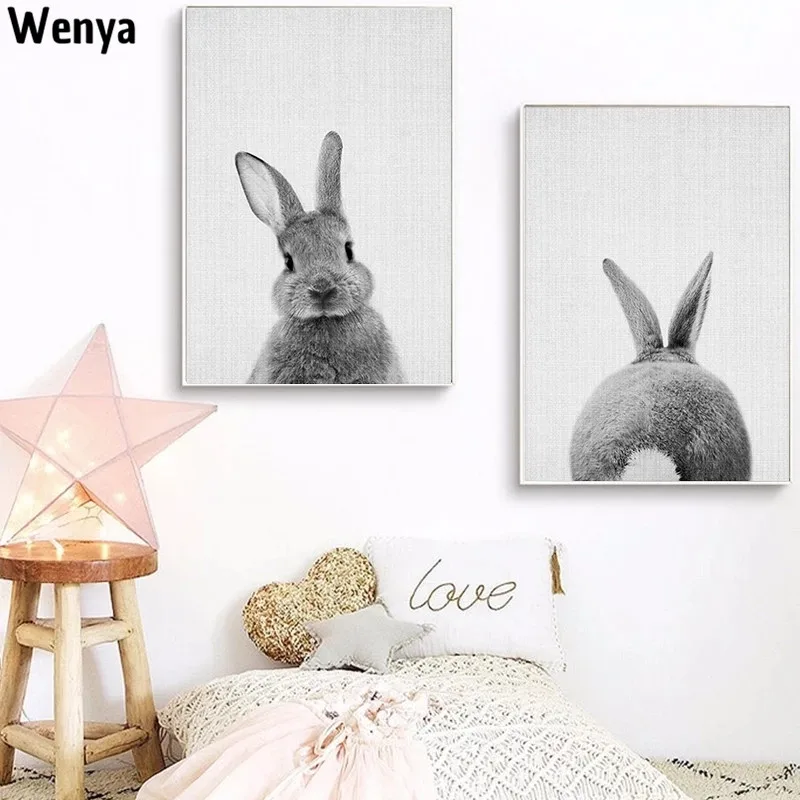 

Safari Rabbit Lion Giraffe Cloth Painting Black And White Poster Print Wall Art Picture For Living Room Nursery Decoration