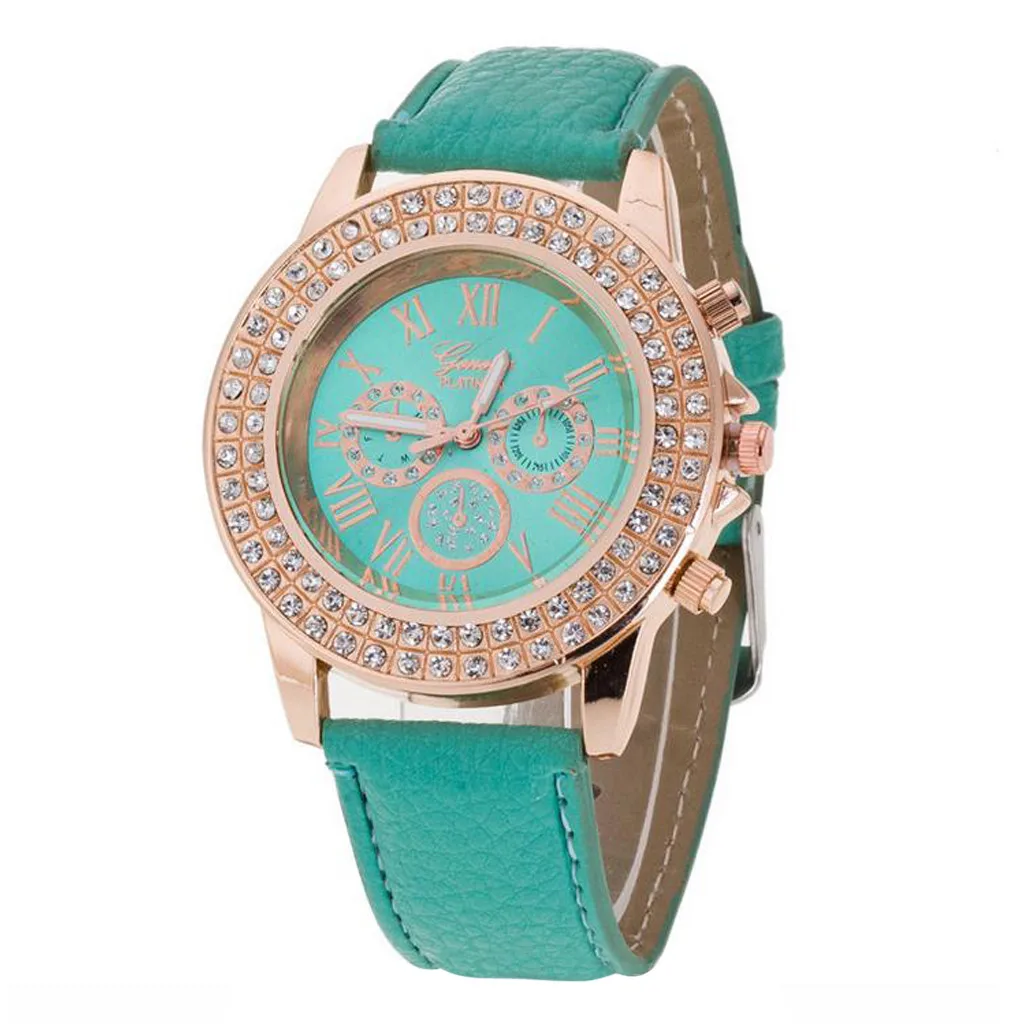2019 Модные женские наручные часы качественные кожаные Наручные с кристаллами