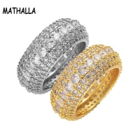 mathalla hip hop 5 rows luxury cubic zircon men women rings jewelry gold silver bling bling iced out cz finger ring bague