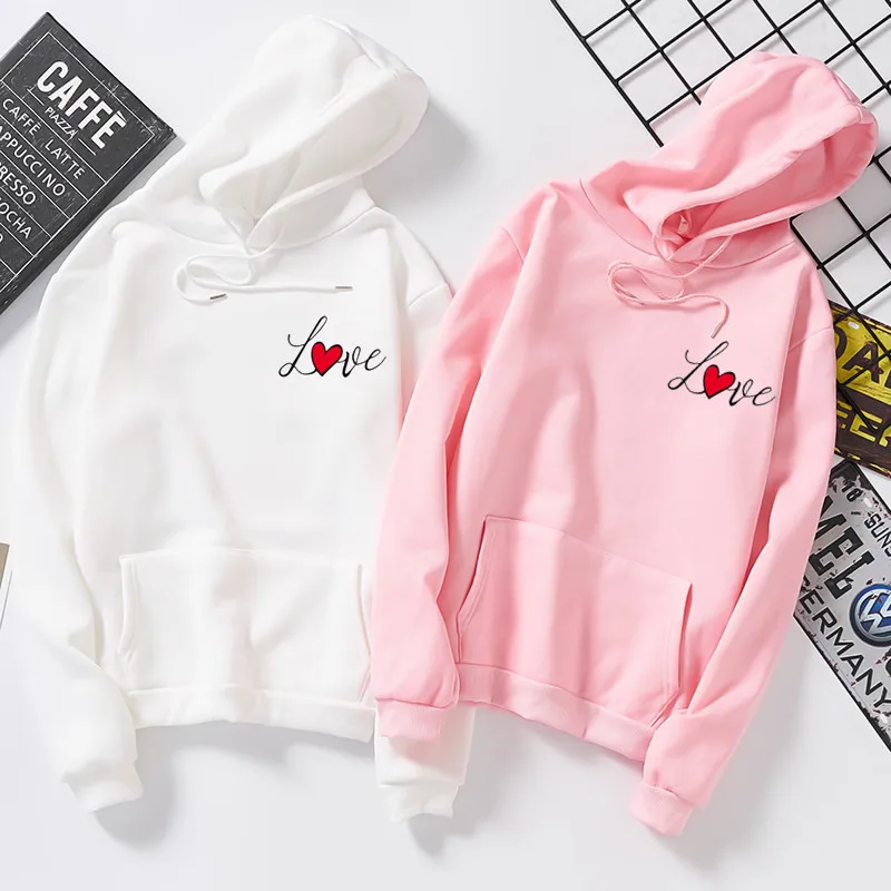 

New Letter Love Print Hoodies Sweat Women 100% Cotton Winter Long Sleeve Pullover Jacket Hoodie Sweatshirt Outside Coat Couple