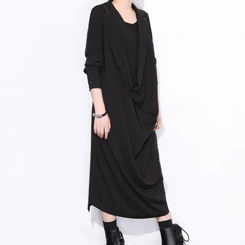 

Dark design sense pile collar three-quarter sleeve dress C040