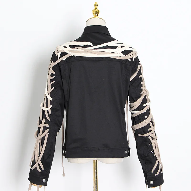 Drawstring повязки в стиле хип-хоп панк куртка для мужчин черный уличный стиль пальто