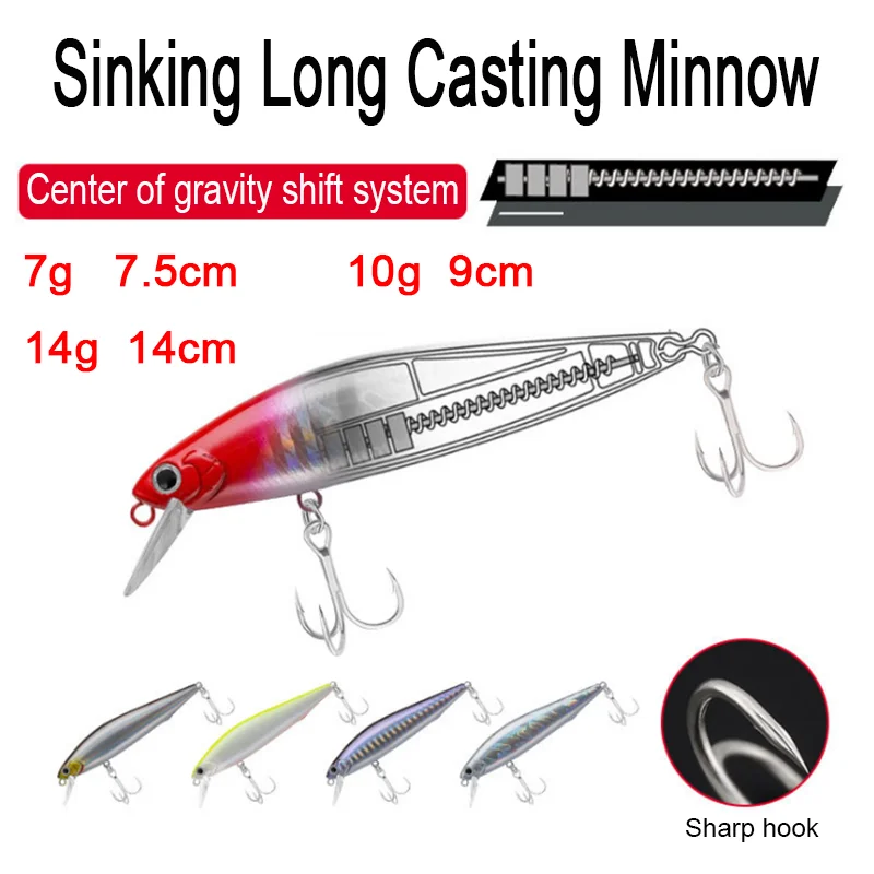 

Sinking Long Casting Minnow Actificial Bait Center Of Gravity Shift System Lure Saltwater For Fishing Tackle Accessories