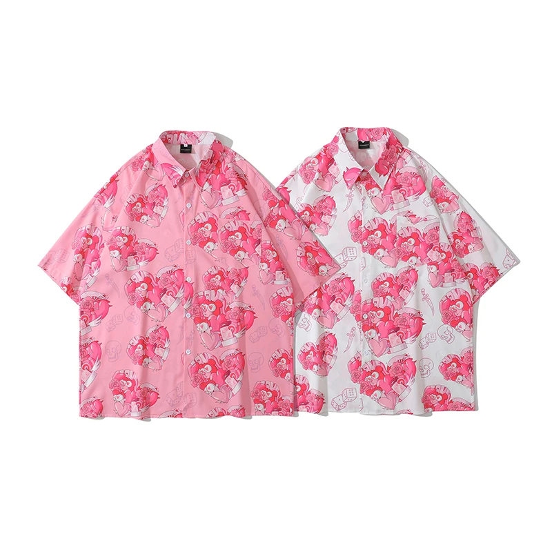 Гавайская рубашка мужская с принтом медведя и сердца гавайская блузка в стиле
