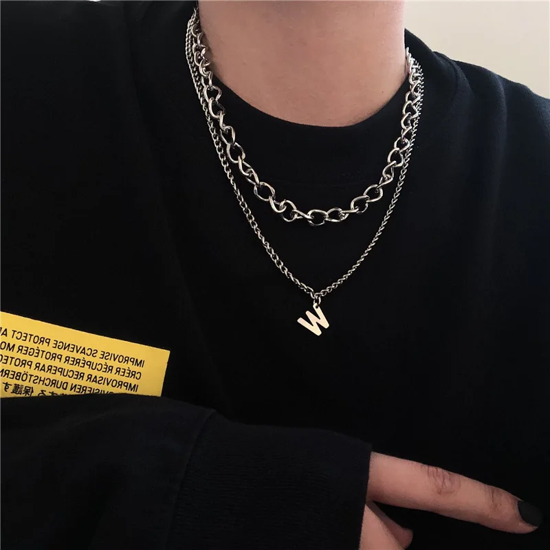 

SNCSDK 2021 Trend letter "W" Double Couple Necklace Cold Wind Exaggerated Men's Women's Clavicle Chain Simple Hip-hop Necklace