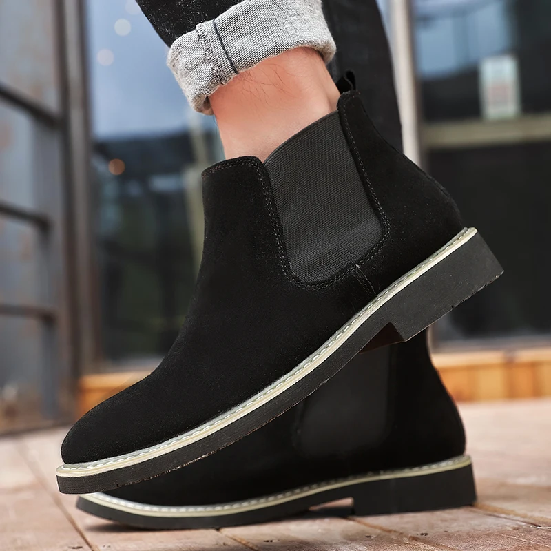 Винтажные мужские ботинки челси замшевые кожаные ковбойские ботильоны теплые