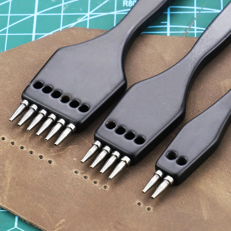 

2/4/6 teeth Leather Hole Punches Hole Punching Nail DIY Black Row Hand Perforated Round Stitching Cut Leather Punch Tools
