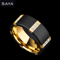 2021black tungsten carbide rings for men with gold plating inside black color three pcs cubic zirconia free shipping engraving