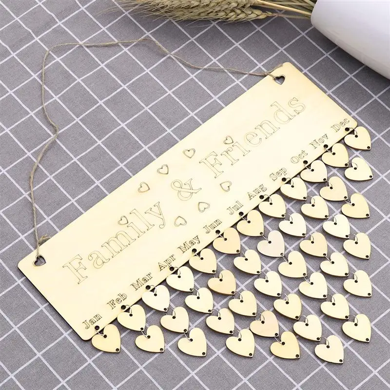 

ULTNICE Family Friends Birthday Reminder Wooden Plaque Board Hanging Calendar Gift for Home Decoration