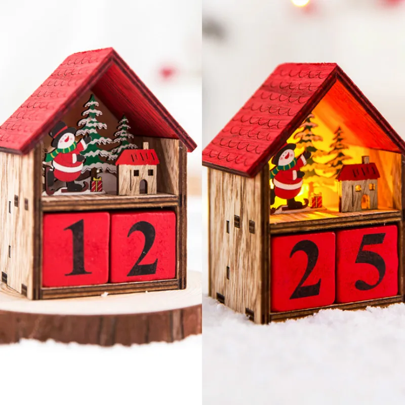 Новый светящийся Рождественский деревянный календарь настольный декор форма