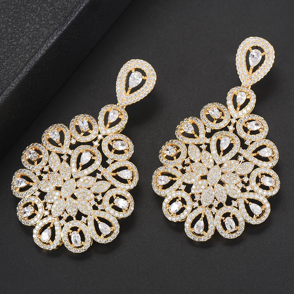 

KellyBola Luxury Precious Trendy Shiny Drop Earrings Women's Wedding Zircon Crystal CZ Dubai Indian Bridal Earrings Hot New