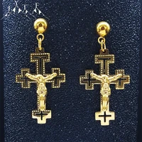 2022 stainless steel christian cross jesus stud earrings women gold color earings religion jewelry pendientes de acero e9317s04