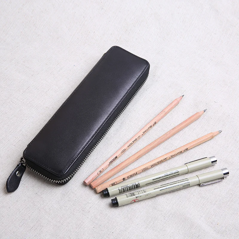 Пенал из натуральной кожи на молнии для ручек и документов держатель большой