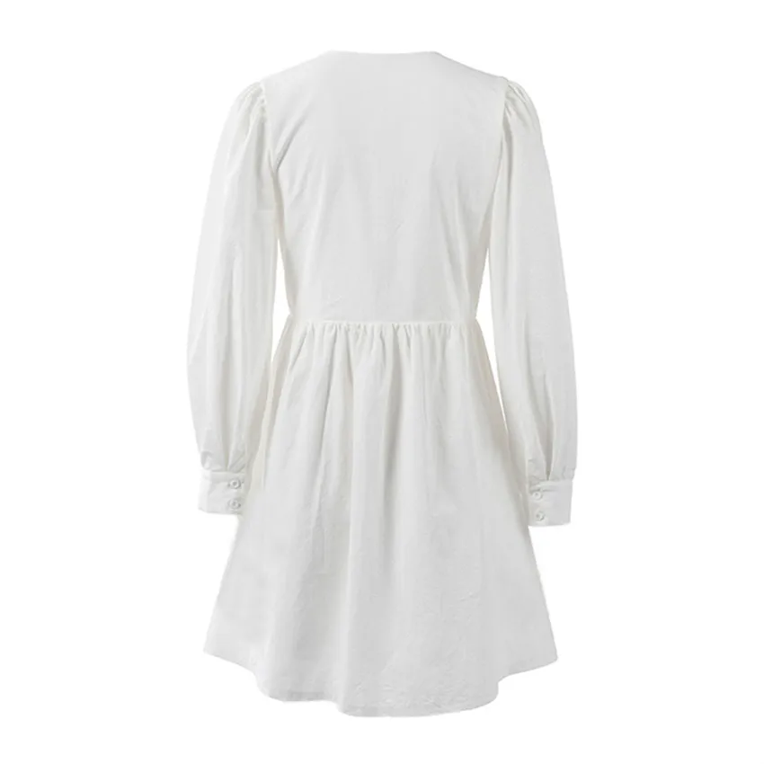 

Deep V Neck Sexy Black Dress Women Puff Sleeve A Line Ladies Dress High Waist Casual Elegant Autumn Winter White Dresses